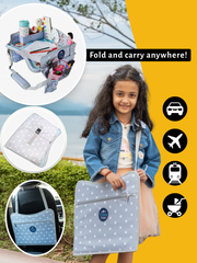 Portable snack and activity tray for kids in car seat – must-have travel essential in India. Easy to fold and carry anywhere