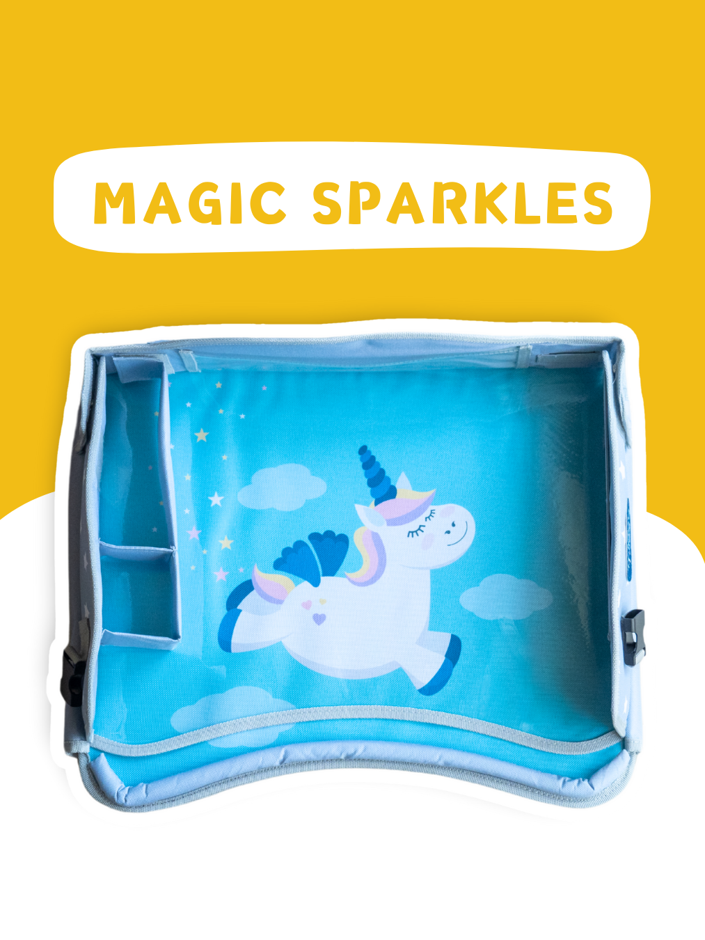 A high quality travel tray useful for keeping kids entertained in car flight etc. Available in playful colorful designs