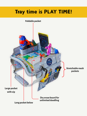 Portable travel tray for kids in India with many storage pockets for toys and snacks
